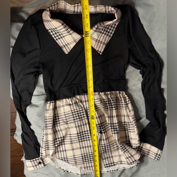 Retro Vintage inspired Black & Cream Plaid Shirt Dress with Collar size S/M - Picture 6 of 8